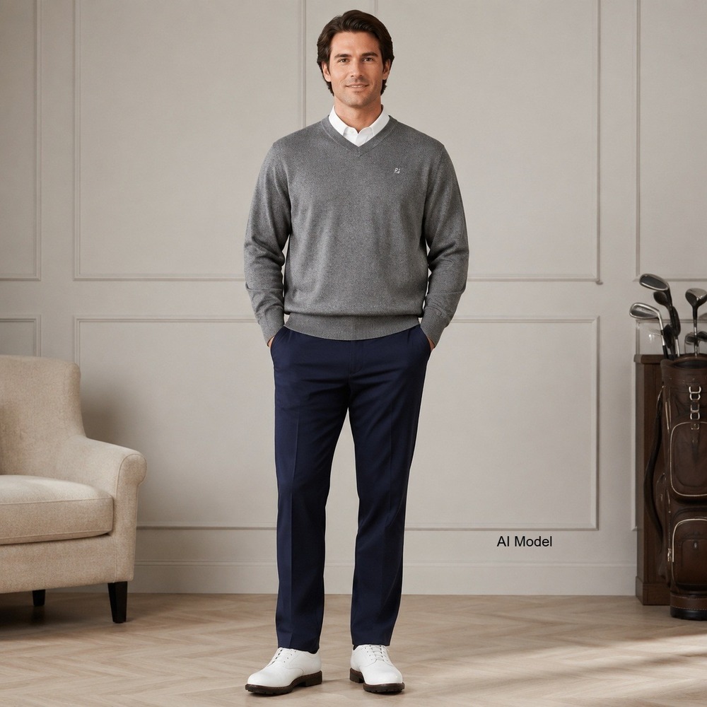 Footjoy FJ Golf Sweater Mens XL Gray Wool Blend V Neck Pullover Preppy